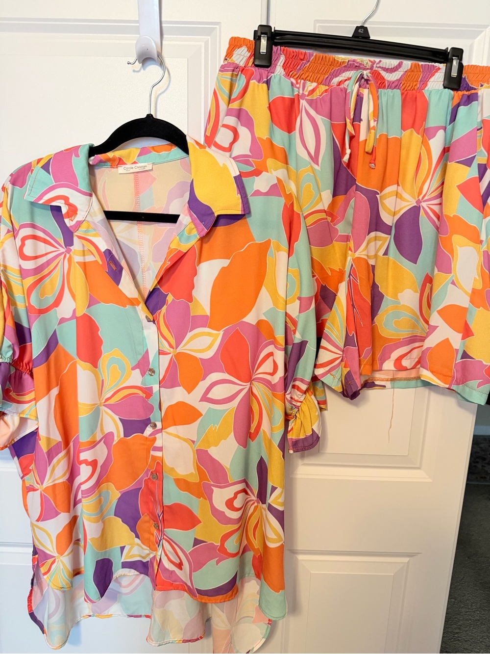 Colorful Floral Two-Piece Set - Mint, Orange, Pink, Yellow, Purple